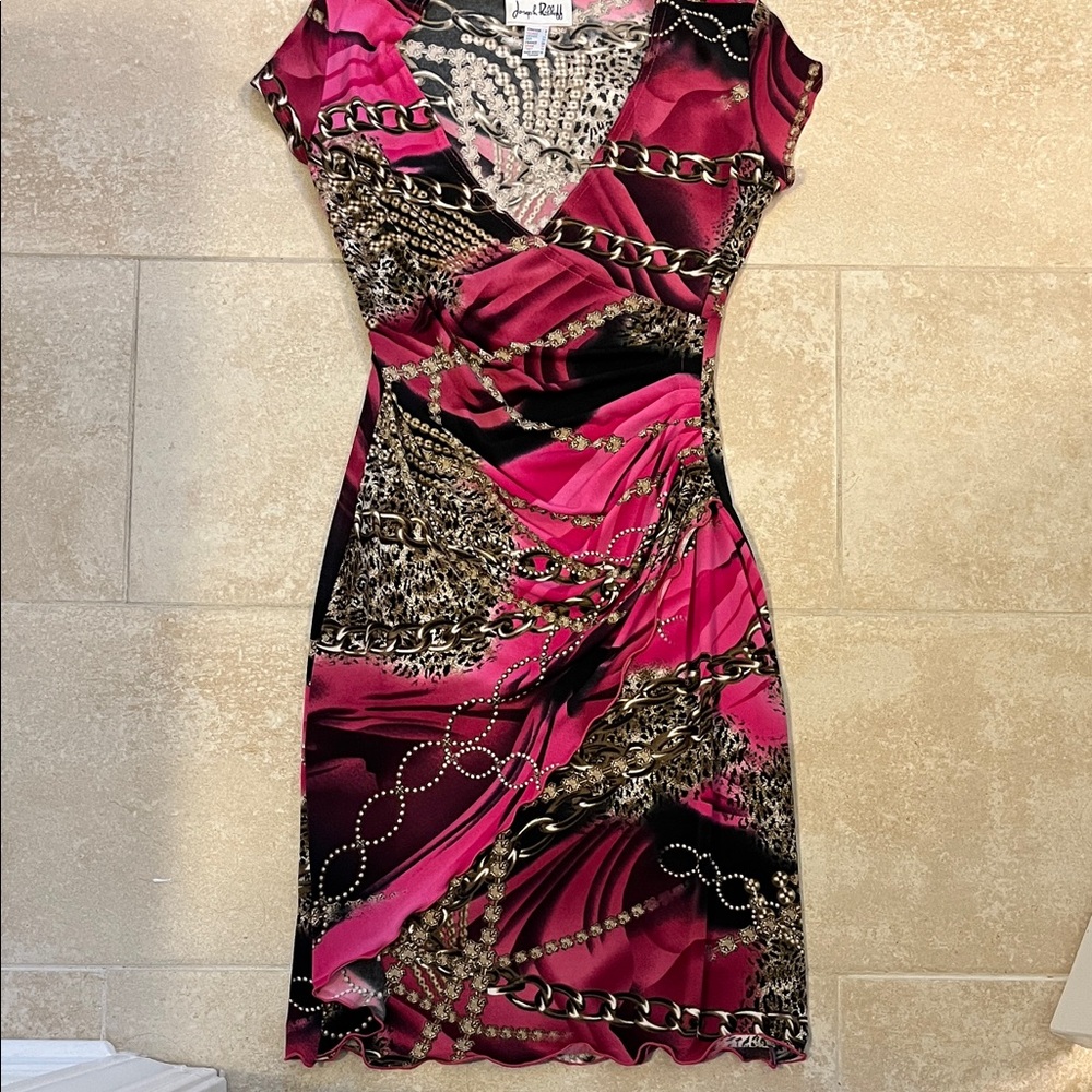 Joseph Ribkoff Pink and Black Chain Print Mini Dress
